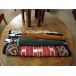 SMALL RUG AND TWO BAMBOO PARASOLS (3)