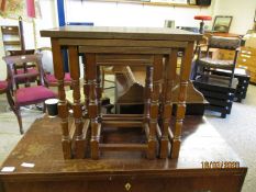 SET OF TEAK FRAMED NESTING TABLES