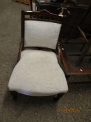 EDWARDIAN MAHOGANY CREAM UPHOLSTERED AND BACKED NURSING CHAIR