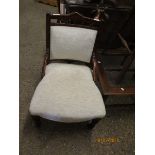 EDWARDIAN MAHOGANY CREAM UPHOLSTERED AND BACKED NURSING CHAIR