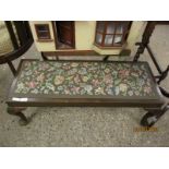 OAK FRAMED RECTANGULAR FOOT STOOL WITH EMBROIDERED TOP