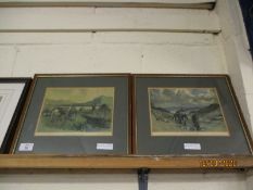 PAIR OF TEAK FRAMED PRINTS “HIGHLAND PONY” AND “CONNEMARA PONY” (2)