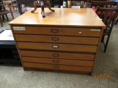 TEAK FRAMED SIX DRAWER PLAN CHEST