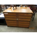 TEAK FRAMED SIX DRAWER PLAN CHEST