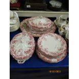 VICTORIAN RED PRINTED NERO SET OF PLATES, TUREENS ETC