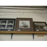 VINTAGE BLACK AND WHITE PICTURE OF GORLESTON STATION, A SHIPWRECK AND A MAN PLAYING A DIDGERIDOO (