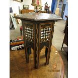 WALNUT EBONISED AND MOTHER OF PEARL INLAID HEXAGONAL MOORISH TABLE