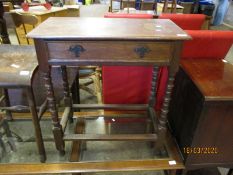 OAK FRAMED SINGLE DRAWER SIDE TABLE WITH BOBBIN TURNED SUPPORTS