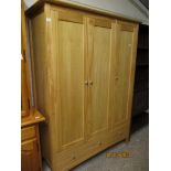 GOOD QUALITY MODERN PINE TRIPLE DOOR WARDROBE WITH TWO FULL WIDTH DRAWER TO BASE WITH CHROME