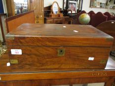 WALNUT AND BRASS MOUNTED TRAVELLING WRITING SLOPE