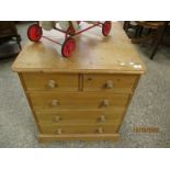 SMALL PINE TWO OVER THREE FULL WIDTH DRAWER CHEST WITH TURNED KNOB HANDLES