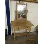 PITCH PINE MIRROR BACK DRESSING TABLE WITH SINGLE DRAWER WITH GALLERIED DETAIL AND OPEN SHELF