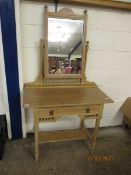 PITCH PINE MIRROR BACK DRESSING TABLE WITH SINGLE DRAWER WITH GALLERIED DETAIL AND OPEN SHELF