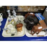TRAY CONTAINING MIXED GLASS ORNAMENTS, ELEPHANT ORNAMENTS ETC