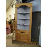 19TH CENTURY PINE FLOOR STANDING CORNER CUPBOARD WITH PAINTED INTERIOR WITH FOUR PANELLED DOORS WITH