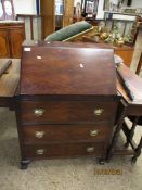 GOOD QUALITY WALNUT DROP FRONTED BUREAU WITH THREE FULL WIDTH DRAWERS RAISED ON PAD FEET