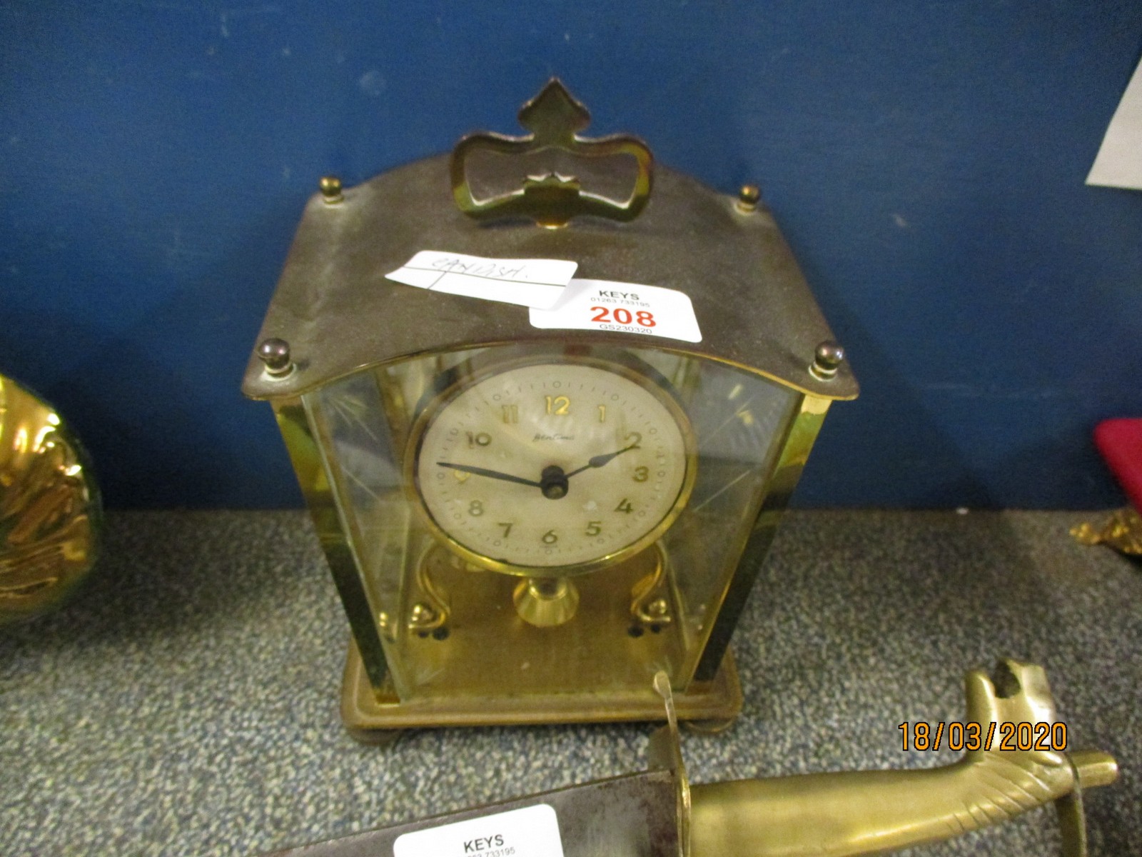 BRASS FRAMED BENTIME CARRIAGE TYPE CLOCK