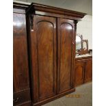 VICTORIAN MAHOGANY DOUBLE DOOR CUPBOARD WITH CARVED DETAIL