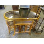 BAMBOO FRAMED OVAL TABLE WITH TWO INSERTED CHAIRS