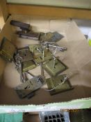 BOX CONTAINING BRASS LOCKS, KEYS ETC