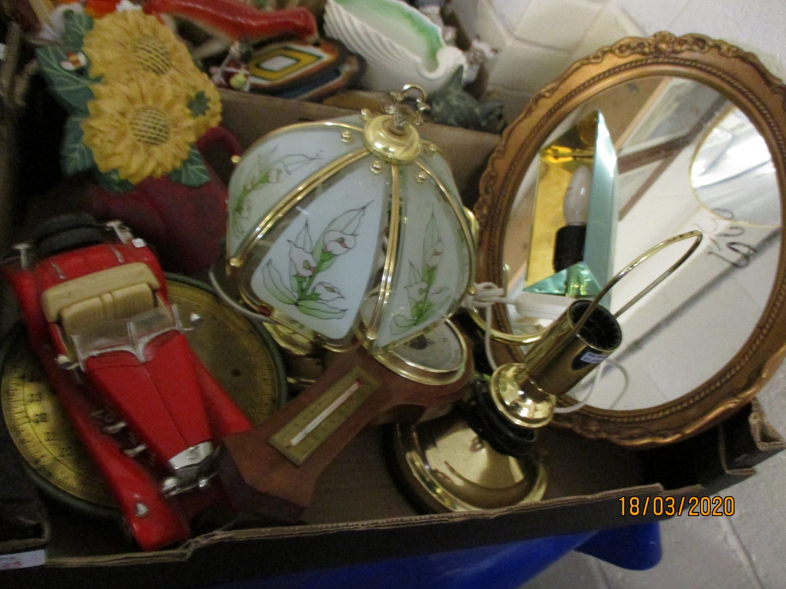 BOX CONTAINING MIRRORS, LIGHTS, CAR ETC