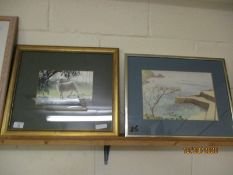 WATERCOLOUR OF A SHEEP AND A COASTAL VIEW WATERCOLOUR (2)