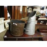 PRESSED COPPER COAL BUCKET AND A FURTHER GALVANISED COAL CHUTE (2)