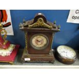 STAINED PINE FRAMED AND METAL MOUNTED CARRIAGE CLOCK