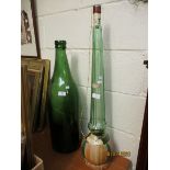 GOOD QUALITY OVERSIZED GREEN BOTTLE TOGETHER WITH A FURTHER LIQUOR BOTTLE (2)