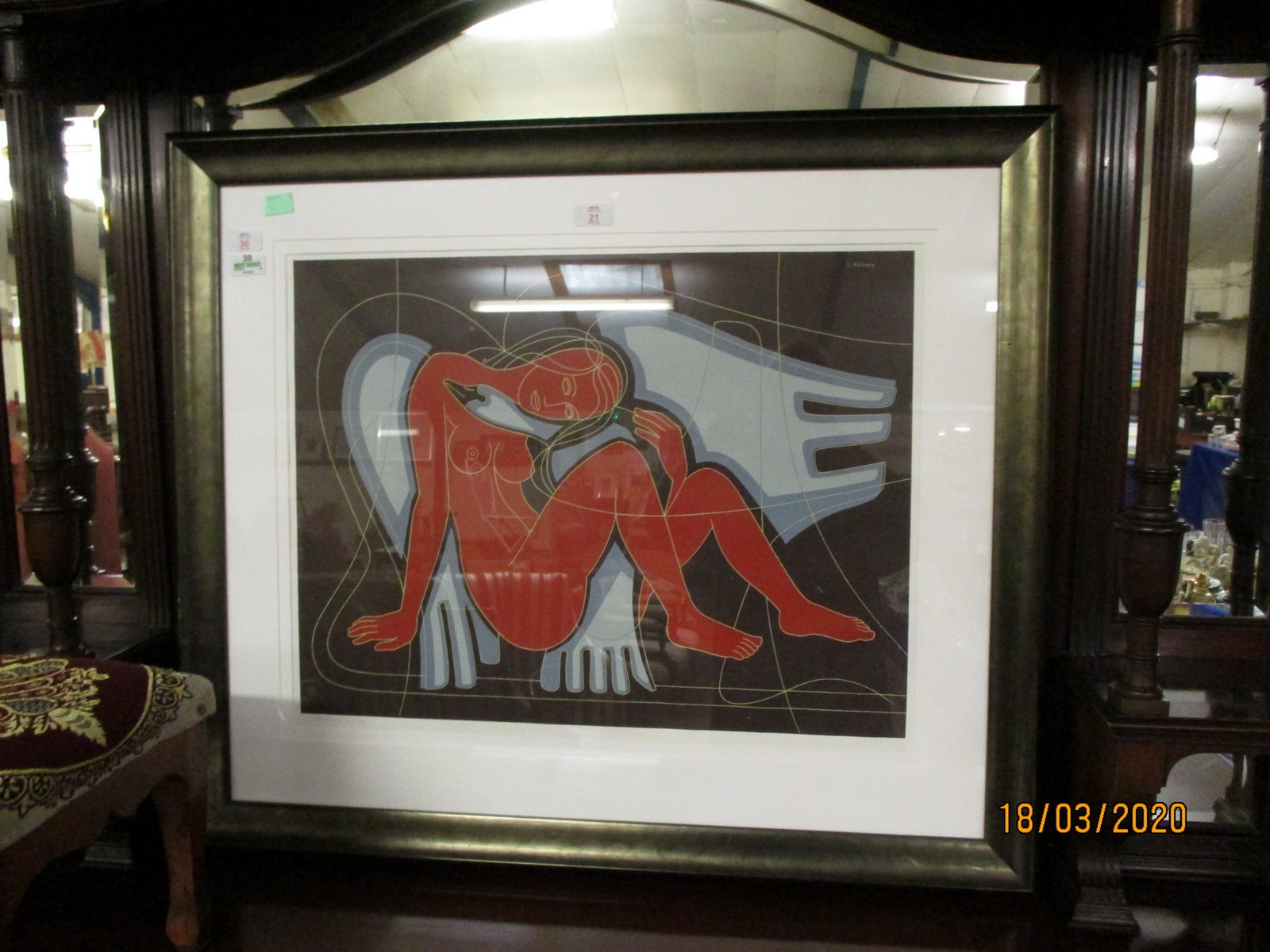 GEORGES KOTSONIS (BORN 1939) ANGEL COLOURED PRINT, SIGNED AND NUMBERED 46/110 IN PENCIL TO LOWER