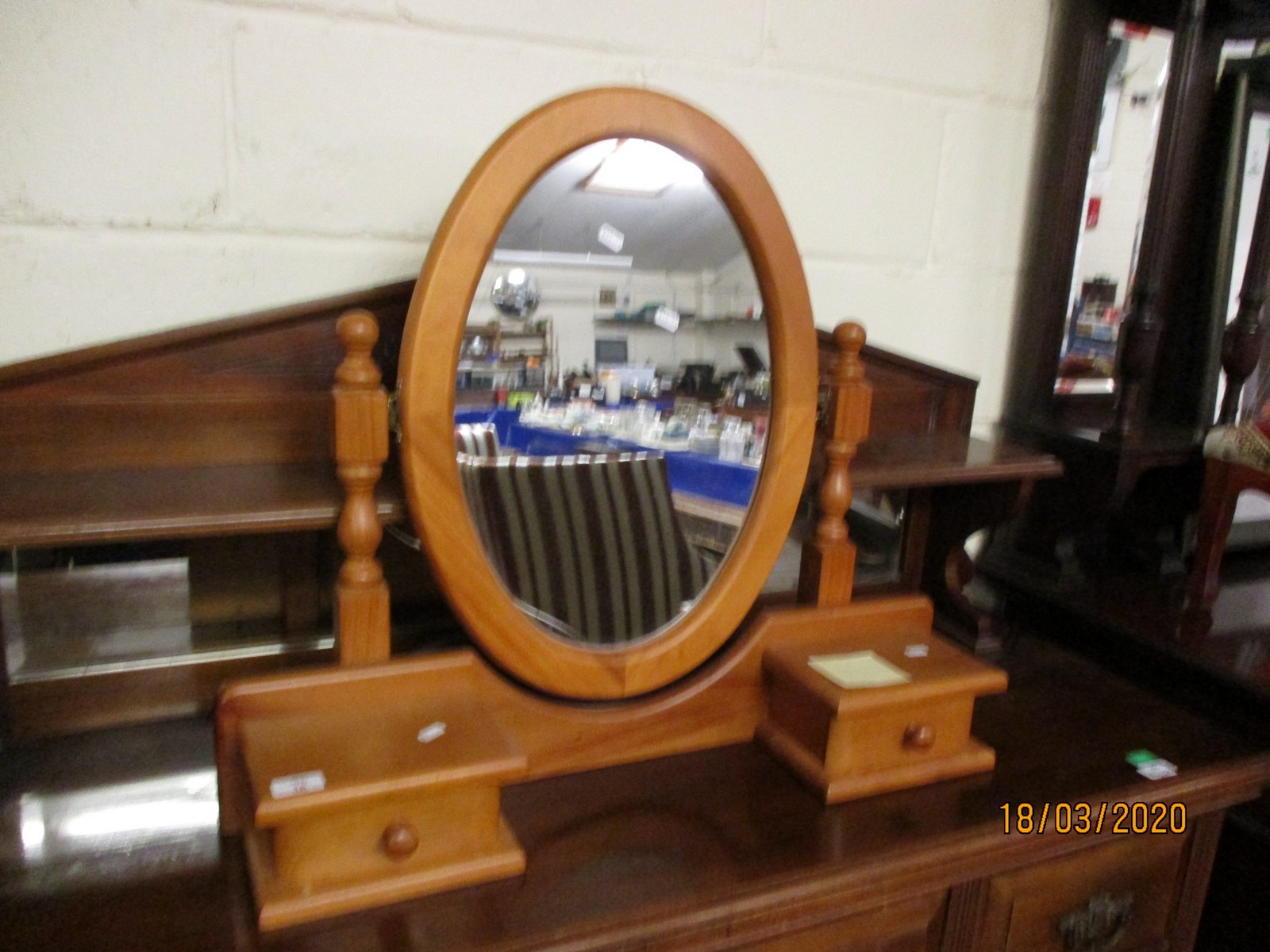 PINE OVAL MIRRORED DRESSING TABLE WITH TWO DRAWERS