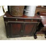 MAHOGANY SIDE CUPBOARD WITH TWO DRAWERS WITH LION HEAD HANDLES OVER TWO PANELLED CUPBOARD DOORS WITH