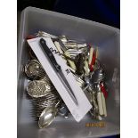 BOX CONTAINING SILVER PLATED TEA WARES ETC