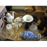 BOX OF COPELAND SPODE PART COFFEE SET, ORIENTAL VASE (A/F) ETC