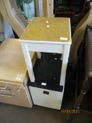 CORK TOP WHITE PAINTED SIDE TABLE, A FURTHER CUPBOARD (2)