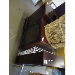 REPRODUCTION GLAZED FRONTED CUPBOARD, FOLDING DRIER AND DVD RACK