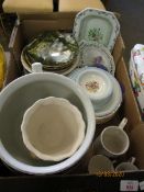 BOX OF CHAMBER POTS, PLATES, ETC