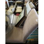 PAIR OF CREAM SUEDE UPHOLSTERED L-SHAPED DINING CHAIRS WITH BEECHWOOD LEGS