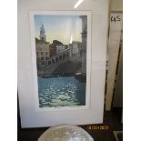 TWO PENCIL SIGNED LITHOGRAPHS OF LUXEMBOURG GARDENS AT DUSK AND RIALTO BRIDGE BY FRANCIS ST CLAIR