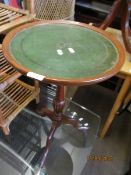 TEAK FRAMED GREEN LEATHER TOP SIDE TABLE