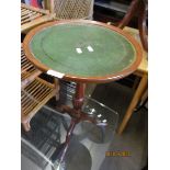 TEAK FRAMED GREEN LEATHER TOP SIDE TABLE