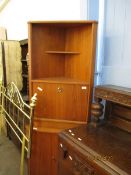 TEAK FRAMED FLOOR STANDING CORNER CUPBOARD WITH RINGLET HANDLES