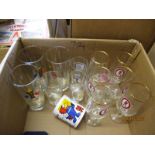 BOX OF BREWERY GLASS WARES ETC