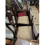 PAIR OF EDWARDIAN MAHOGANY SPLAT BACK DINING CHAIRS WITH STRIPED UPHOLSTERED SEATS