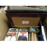 BOX CONTAINING MIXED DICK FRANCIS BOOKS, PICTURES ETC