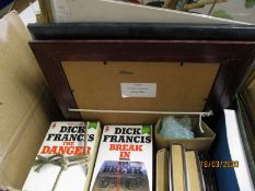 BOX CONTAINING MIXED DICK FRANCIS BOOKS, PICTURES ETC