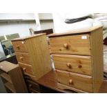 PAIR OF PINE THREE DRAWER BEDSIDE CHESTS WITH TURNED KNOB HANDLES