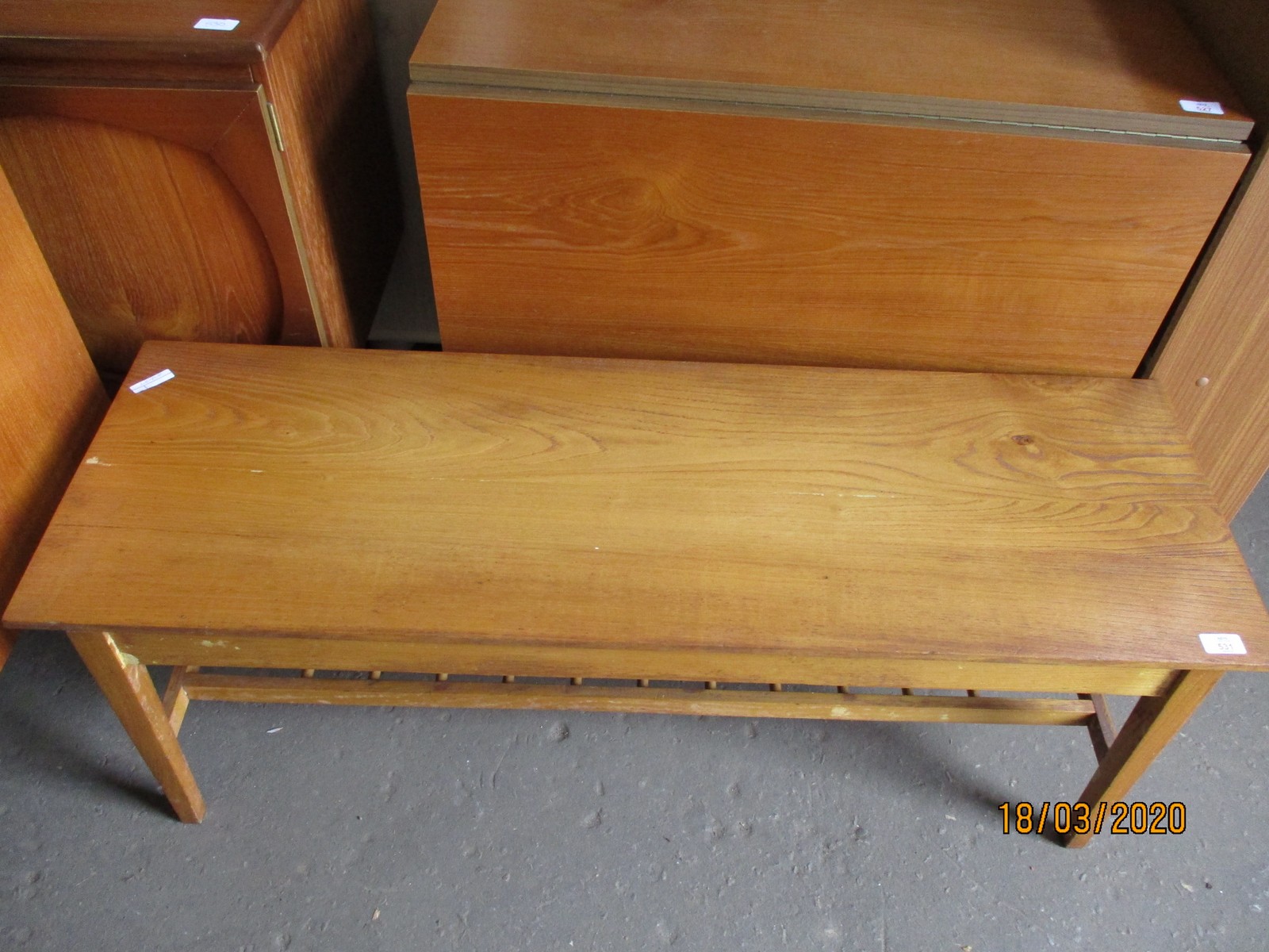 TEAK RECTANGULAR COFFEE TABLE ON TAPERING SQUARE LEGS