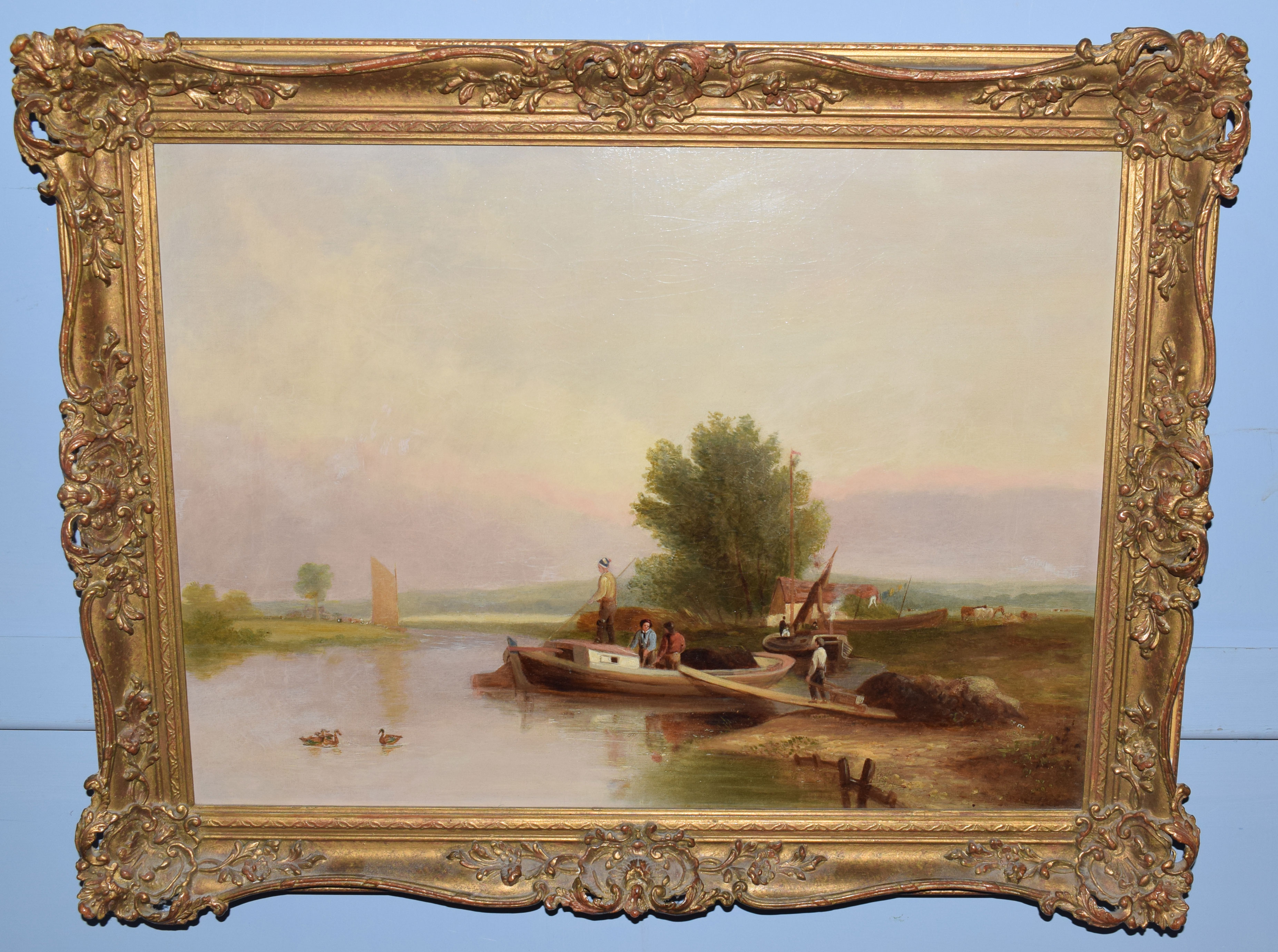 Samuel David Colkett (1806-1863), River Scene with Figures and Boats, oil on canvas, signed lower - Image 3 of 4