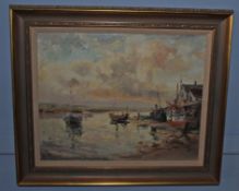 AR Jack Cox (1914-2007), North Norfolk Estuary, probably Wells, oil on board, signed lower left,